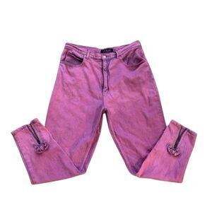 Hand-Dyed Vintage 90s L.A. Blues Pink Bow Zipper High Rise Jeans 34”
